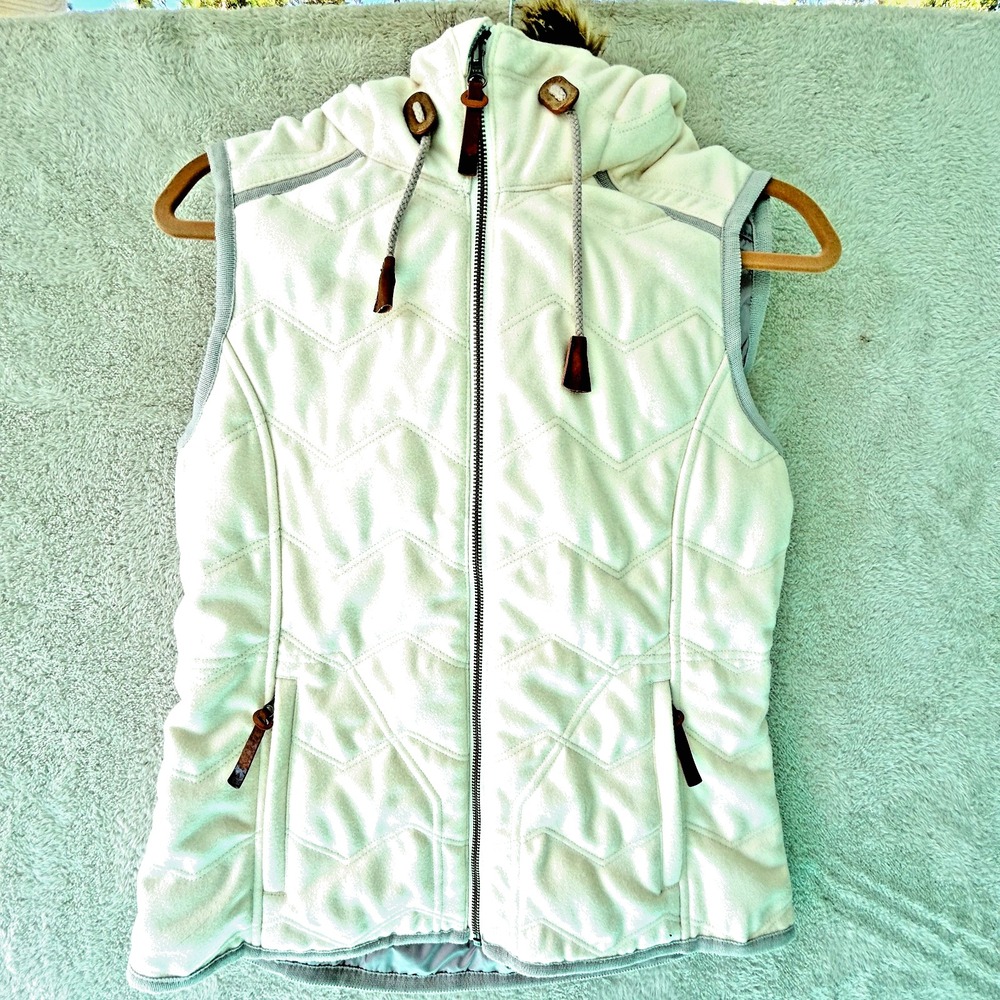 Prana Calla Wool Blend Winter Insulated Vest w/Faux Fur Hood Women's S 36" Chest